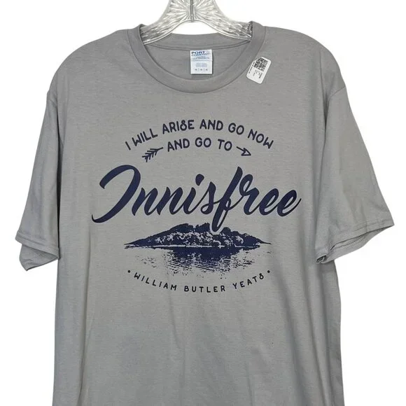 Port & Company Tshirt I Will Arise And Go Now Mens Medium Gray Innisfree - Picture 3 of 9